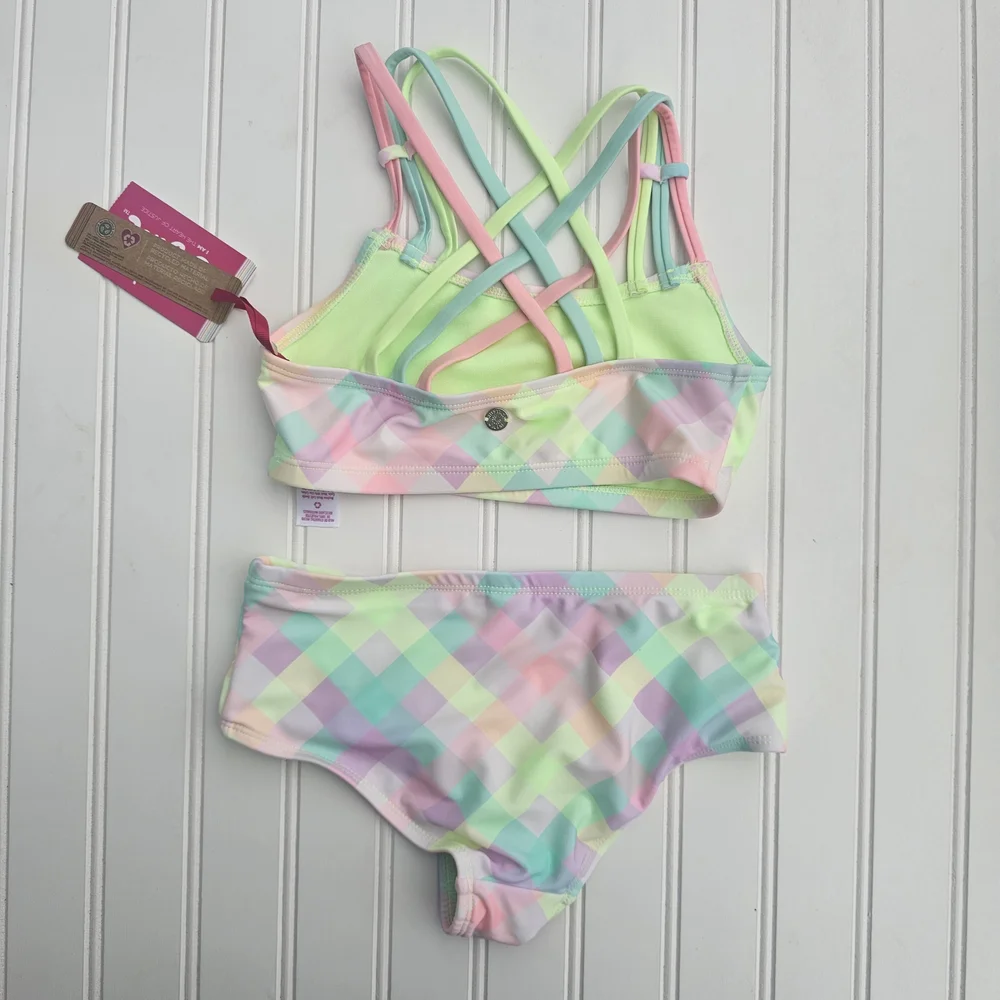 NEW Justice Pastel Plaid Swim Set Girls 5/6 - Picture 2 of 2